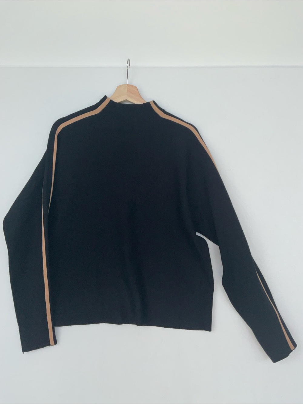 Saks Fifth Avenue Black Label Black Cowl Sweater with Tan Trim